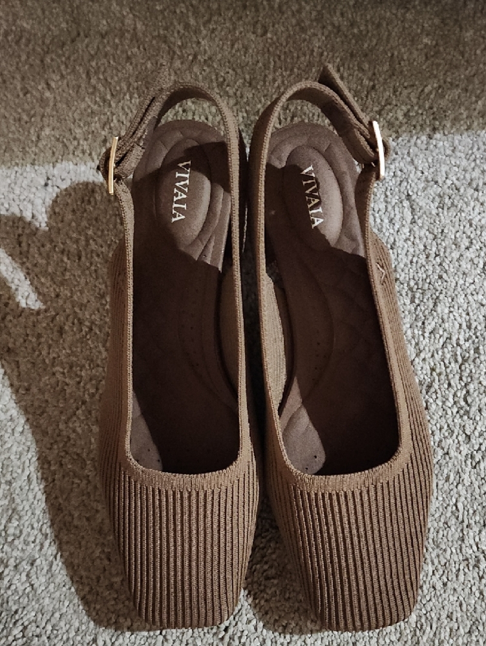 VIVALA Brown Ribbed Slingback Block Heel Pumps - Picture 2 of 3